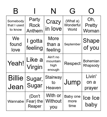Hits of all time pt 2 Bingo Card