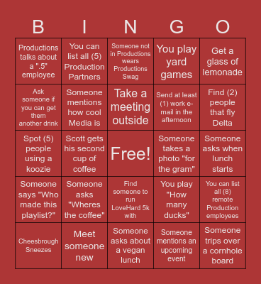 Grant Street Takeover - Bingo Card