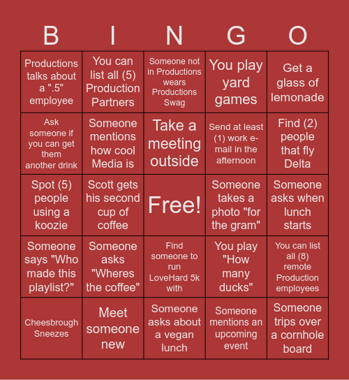 Grant Street Takeover - Bingo Card