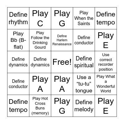 Recorder Bingo Card