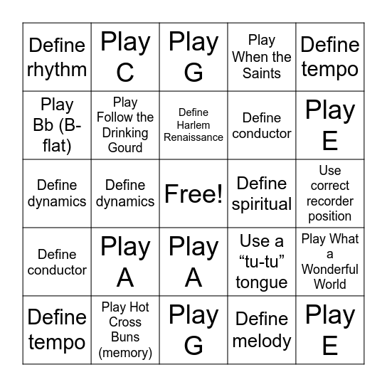 Recorder Bingo Card