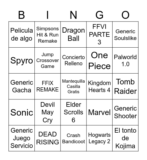 Joshua Summer Game Fest Bingo Card