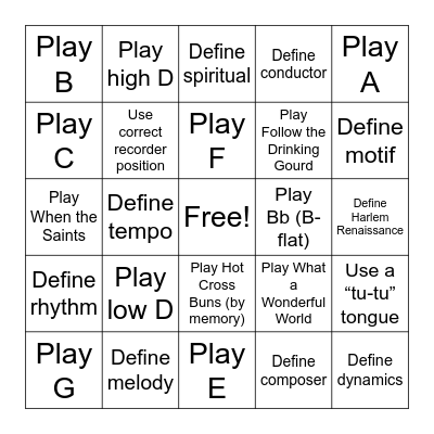 Recorder Bingo Card