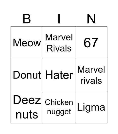 Untitled Bingo Card