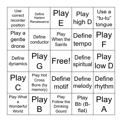 Recorder Bingo Card