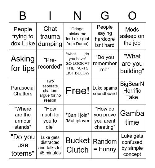 LukeCraig Bingo Card