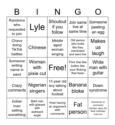 TikTok live bingo Card