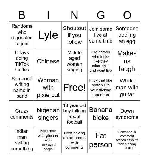 TikTok live bingo Card