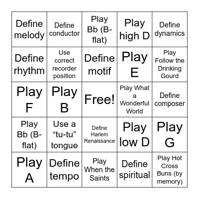 Recorder Bingo Card