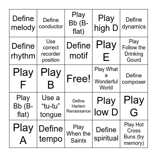 Recorder Bingo Card