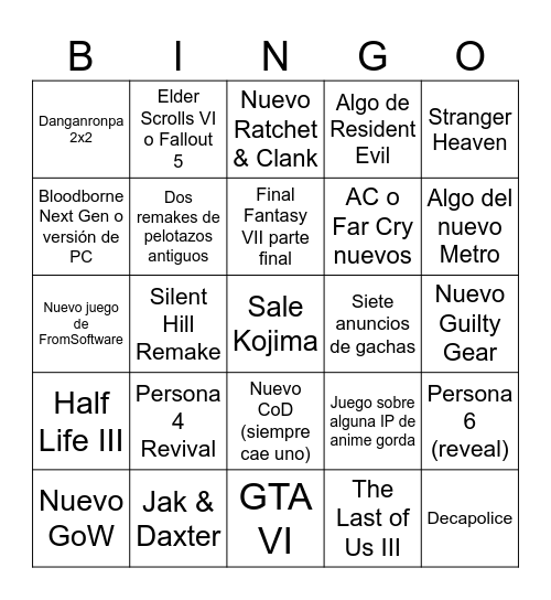 NO E3 BINGO Card