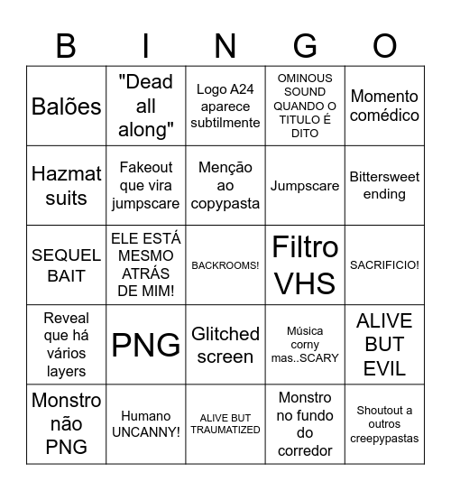 Filme Backrooms Bingo Card