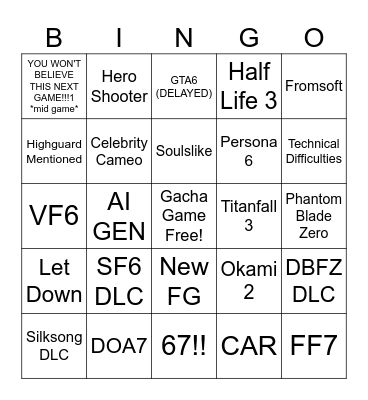 Summer Games Fest 2026 Bingo Card