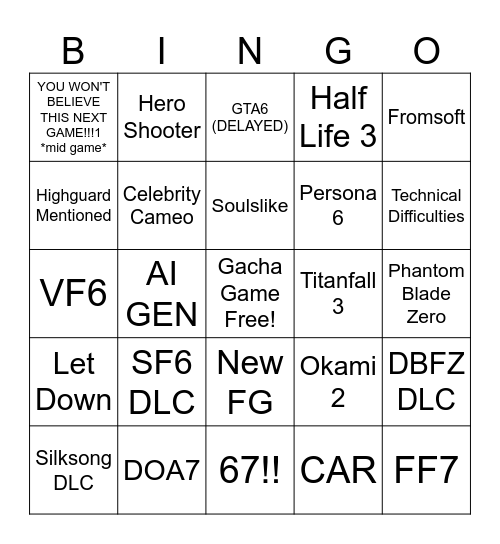 Summer Games Fest 2026 Bingo Card