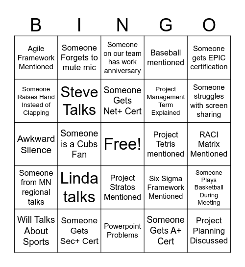 IT Town Hall Bingo Card