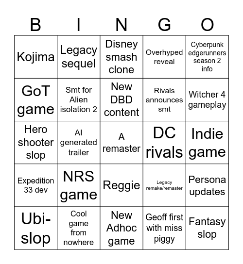 Untitled Bingo Card