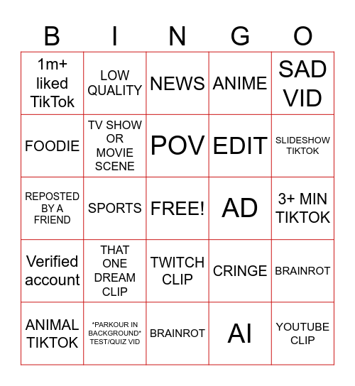 GAGO TIKTOK BINGO Card