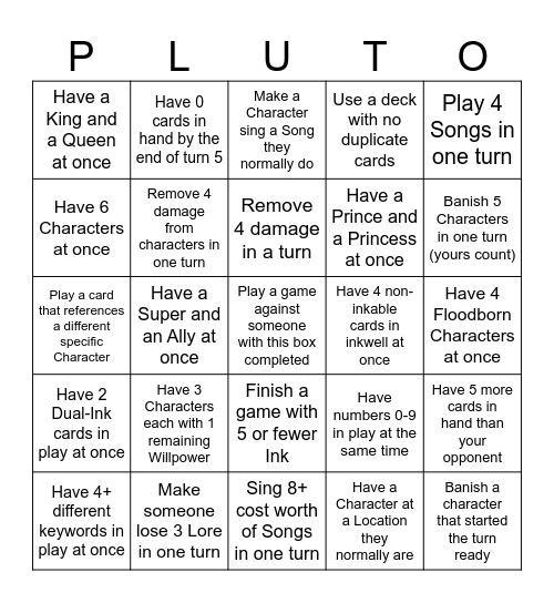 Lorcana League Wilds Unknown 1 Bingo Card