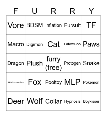 Furaffinity Bingo Card