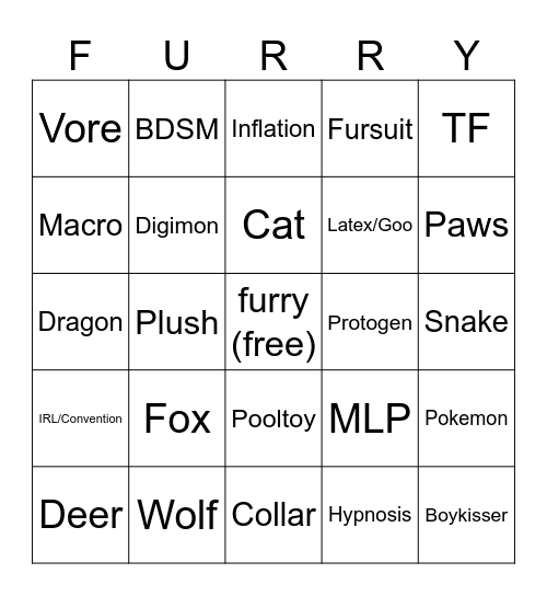 Furaffinity Bingo Card