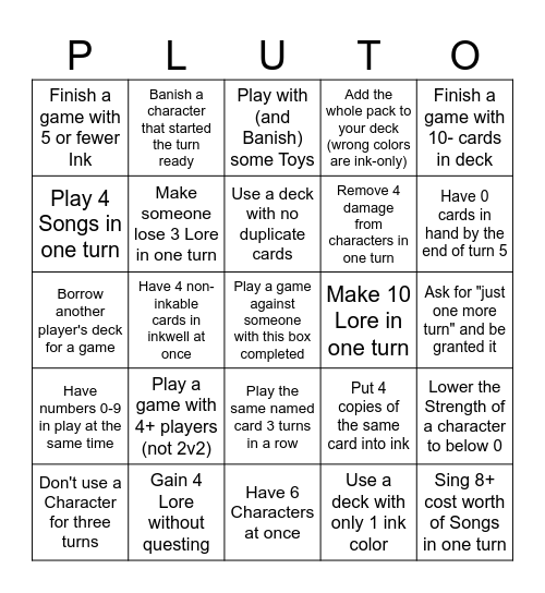 Lorcana League Wilds Unknown 2 Bingo Card