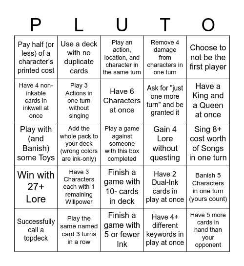 Lorcana League Wilds Unknown 3 Bingo Card