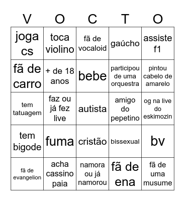 Quão Vocto você é? Bingo Card