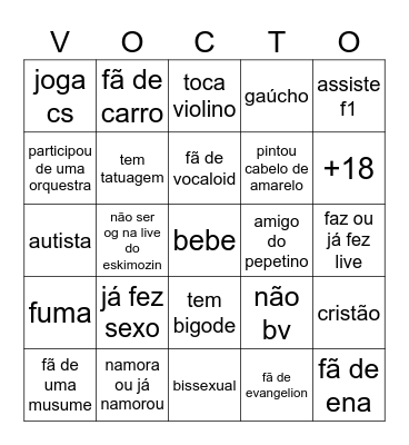 Quão Vocto você é? Bingo Card