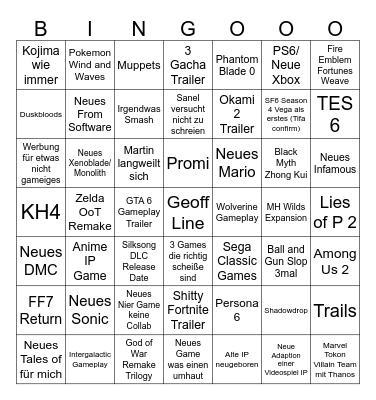 "E3" Week (Sony,Nintendo,Xbox,SGF) Bingo Card