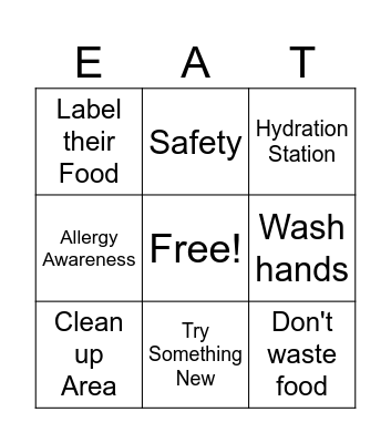Camp Baking Activity Bingo Card