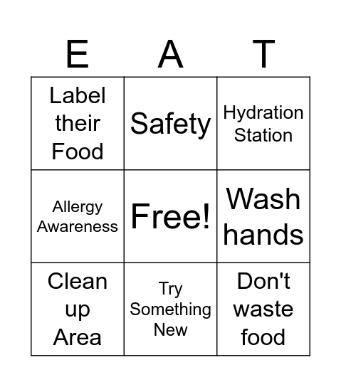 Camp Baking Activity Bingo Card