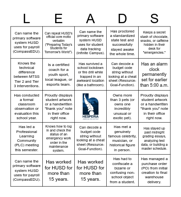 L-E-A-D-S Bingo Card