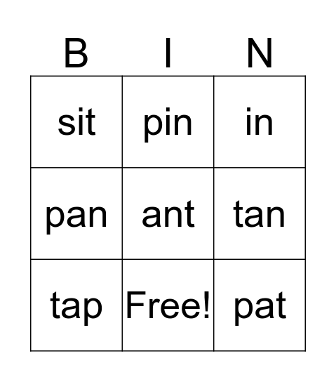 Jolly Phonics Bingo 1 Bingo Card