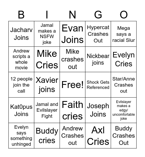 Watchparty Bingo Card