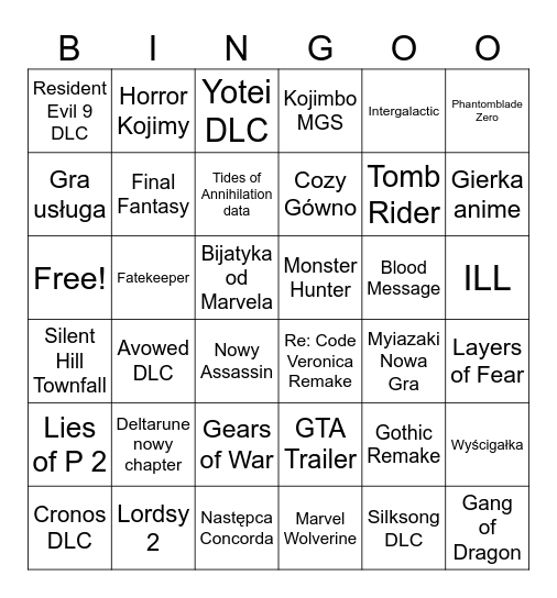 Untitled Bingo Card