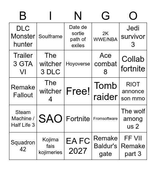Summer games fest Bingo Card