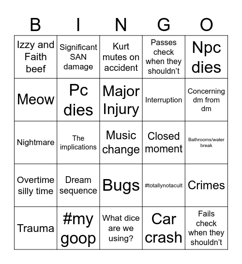 Snare campaign Bingo Card