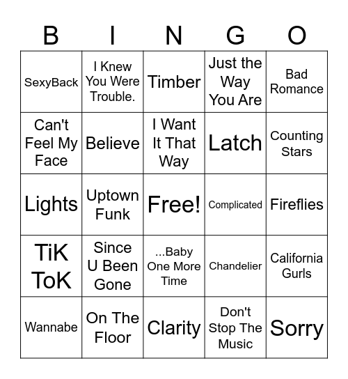 Iconic Pop Hits Rd1 Bingo Card