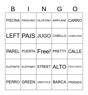 MIMI'S SPANISH BINGO #2 Bingo Card