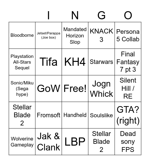 State of Disappointment Bingo Card