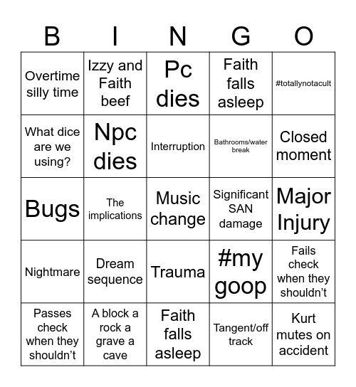 Snare campaign Bingo Card