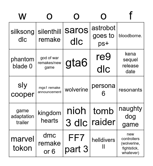 State Of Play Bingo Card