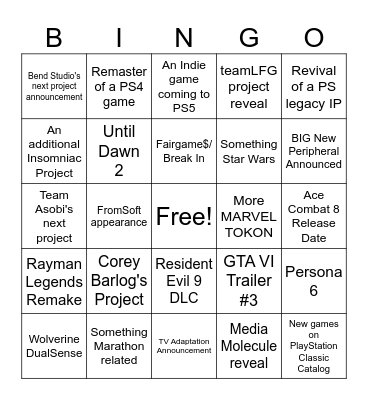 State of Play BINGO Card