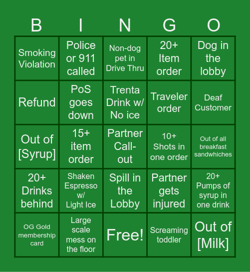 Sbux Shift Bingo Card