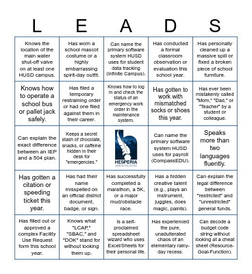 LEADS Bingo Card