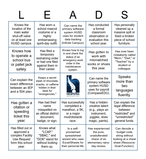 LEADS Bingo Card