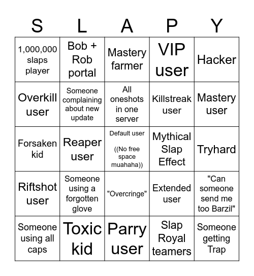 Slap Battles bingo Card