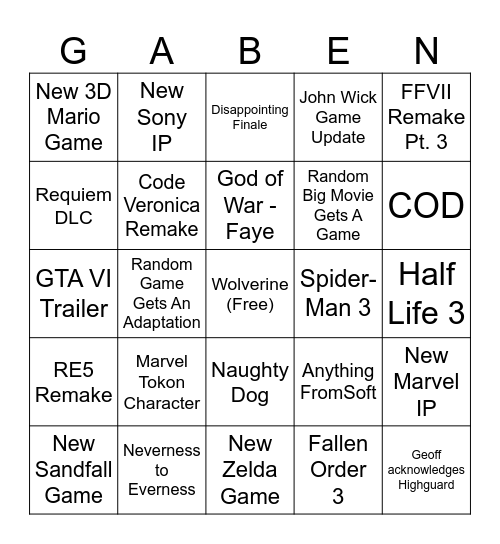 Untitled Bingo Card