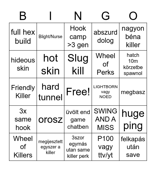 DBD Killer BINGO Card