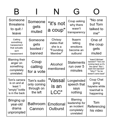 Vassal Town Hall Bingo Card
